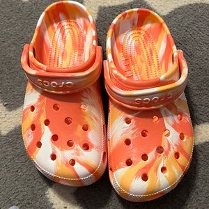 Orange tye die crocs